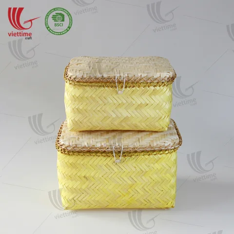 Yellow Woven Bamboo Storage Box Set 2