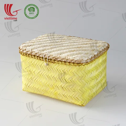 Yellow Woven Bamboo Storage Box Set 2