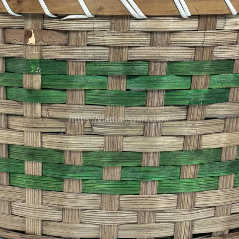 Hand Woven Bamboo Picnic Basket with Green Accents