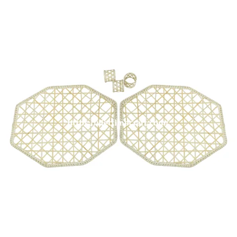 Rattan Export Handwoven Bamboo Placemat Set with Napkin Rings Geometric Design - REX-TD00431