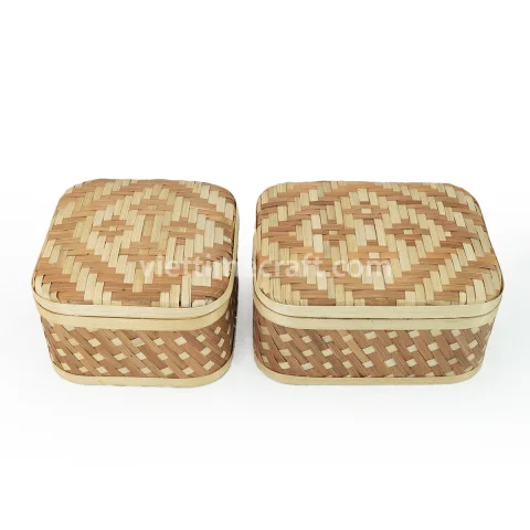 Set of 2 Woven Bamboo Box Container Storage Basket