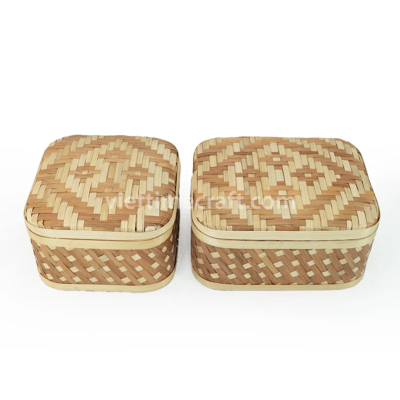 Set of 2 Woven Bamboo Box Container Storage Basket