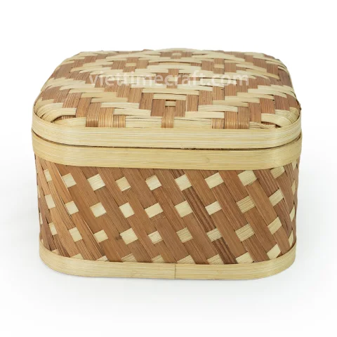 Set of 2 Woven Bamboo Box Container Storage Basket
