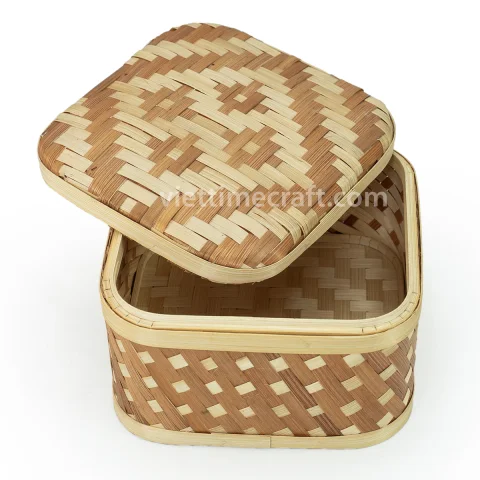 Set of 2 Woven Bamboo Box Container Storage Basket