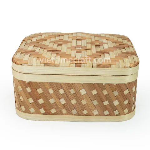 Set of 2 Woven Bamboo Box Container Storage Basket