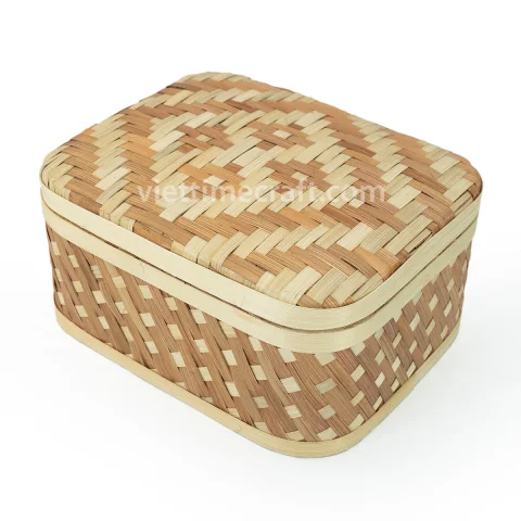 Set of 2 Woven Bamboo Box Container Storage Basket