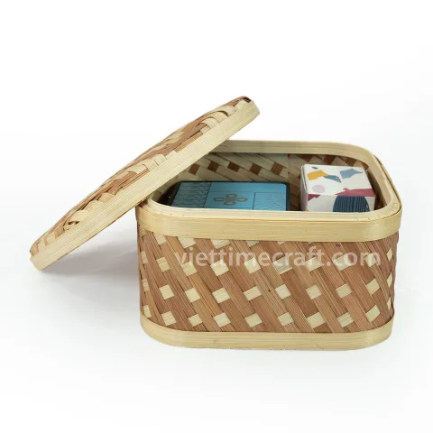 Set of 2 Woven Bamboo Box Container Storage Basket