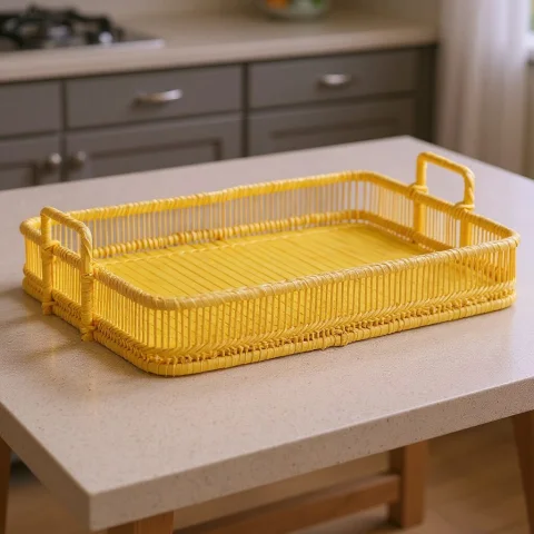 Wicker Bamboo Basket Tray – Natural Round Storage