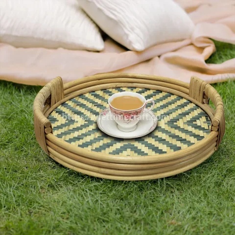 Handwoven Decorative Food Drink Tray, Rustic Bamboo Tray and Display