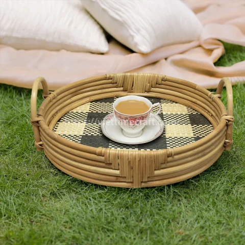Wholesale Bamboo Serving Tray, Handwoven Rustic Display for Food and Beverages