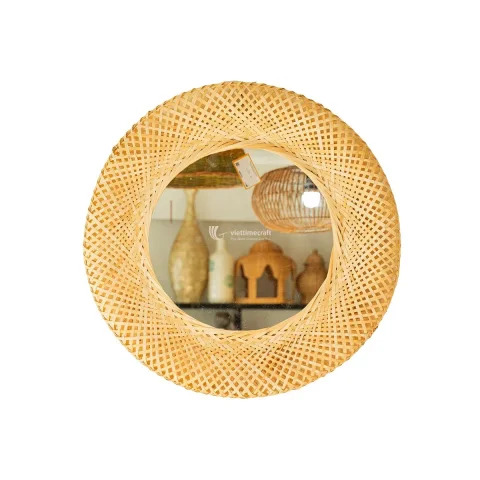 Rattan Export Handwoven Bamboo Wall Mirror, Natural Frame for Wholesale Home Decor - REX-TD00442