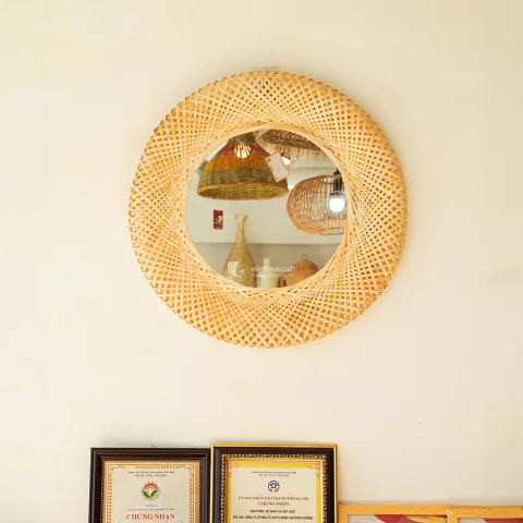 Handwoven Bamboo Wall Mirror, Natural Frame for Wholesale Home Decor