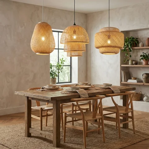 Artisanal Tiered Handwoven Bamboo Lampshade Collection