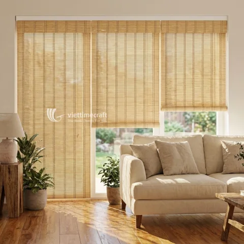 Wide Roll-Up Bamboo Curtain for Large Windows, Sliding Doors, and Patio Openings